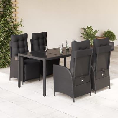 vidaXL - 5-delige - Tuinset - met - kussens - poly - rattan - zwart