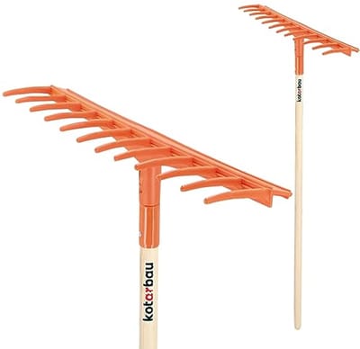KOTARBAU® Bladhark, Tuinhark, Kunststof Bladhark, 51 cm, 12 Tanden, met Houten Steel, Lichtgewicht Hark, Ergonomisch Ontwerp, Bladbezem voor Tuin, Oranje & Natuurlijke Houtkleur