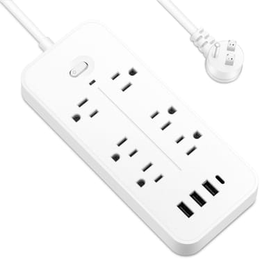 Stekkerdoos 6 Stopcontacten Overspanningsbeveiliging Stekkerdoos met 3 USB-poorten 1 Type C-oplaadpoort
