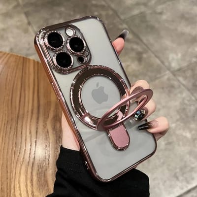 Luxe Transparante Hoes Voor iPhone 16 15 14 13 12 Pro Max 16Pro 15Pro 14Pro Voor Magsafe Magnetisch Opladen Met Standaard Houder Covers For iPhone 12 black