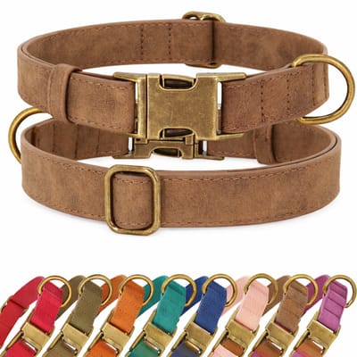 Dierboetiek® Leren Halsband - Roestvrijstaal - Bruin - S