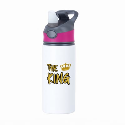 Hacebo® - The king waterfles met rietje roze - Koning - iemand die zich voelt als een koning - verjaardagscadeau - kroontje - kado - gift - geschenk - water fles - 650ML