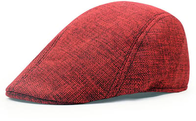 Katoen-linnen baret-retro pet-voor senioren-vlakke pet-effen kleur-nieuwspet-maat 58 cm-universeel Rood