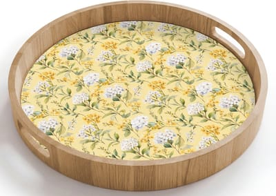 Dienblad rond 40x40 cm - Schootdienblad hout - Frans - Citroen - Bloesem - Wit - Geel - Borrelplank rechthoek - Plateau houten dienbladen