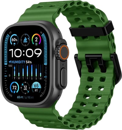 Stravo Ocean Sport bandje - Geschikt voor Apple Watch 46mm (Series 10/11), 45mm (Series 7/8/9), 44mm (Series 4/5/6, SE 1/2/3), 49mm (Ultra 1/2/3) - Grass Groen - Ademende Zachte Silicone Waterdichte Marine Horlogebandje