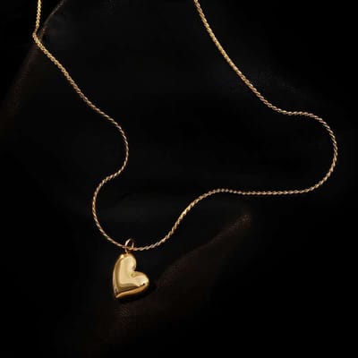 Gading dames ketting met een hartje-RVS ketting-goudkleurig- 10mm-40cm+5cm