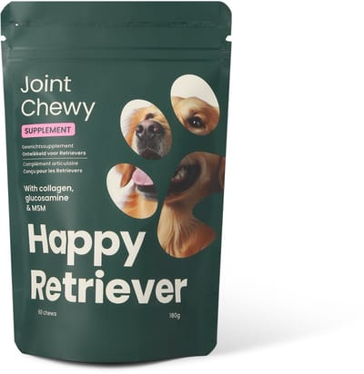Happy Retriever - Heup & Gewrichten - Gewricht supplement voor Honden - Collagen - Ontwikkeld voor Golden Retriever, Labrador en Retrieverrassen - 60 soft chews