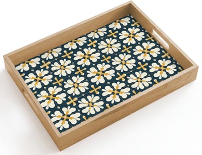 Dienblad hout 40x30 cm - Schootdienblad - Motief - Tegel - Okergeel - Borrelplank rechthoek - Plateau dienbladen
