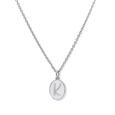 New Bling 9LA-20059-K Zilveren Ketting met Letterhangertje - K - Ovaal - 12x8,8mm - Emaille - Lila - Initiaal sieraad - Rhodium - Zilver