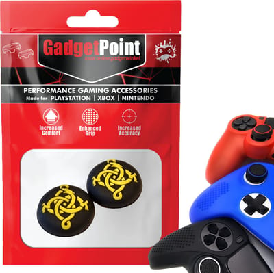 Gadgetpoint - Thumb Grips voor PlayStation, PS5, Xbox X/S, One & Switch Pro Controller - Gaming Thumbgrips - Performance Anti-Slip Thumbsticks - Bescherming Accessoires - Slang - Zwart/Geel