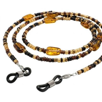 Amberkleurige kralen brillenketting – vintage brillenkoord voor dames en heren – acryl en kristal brillenbandje voor zonnebril en leesbril