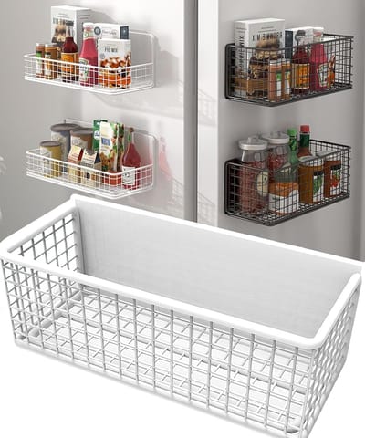Magnetische Mand Voor Koelkast - Witte Hoge Organizer - Opbergmand Met Magneet - Voor Keuken - Kantoor En Whiteboard - Afmeting 24.5x10x8 cm