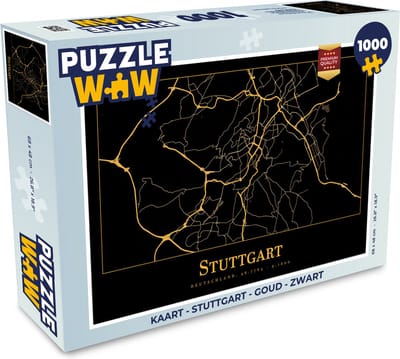 Puzzel Kaart - Stuttgart - Goud - Zwart - Legpuzzel - Puzzel 1000 stukjes volwassenen