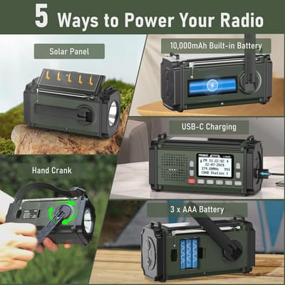 Zonne-energie Noodradio met DAB/FM, Dynamo Handzwengel en 10000 mAh Batterij – Portable Radio voor Blackouts en Noodsituaties
