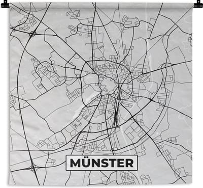 Wandkleed - Wanddoek - Duitsland - Plattegrond - Münster - Kaart - Stadskaart - 180x180 cm - Wandtapijt