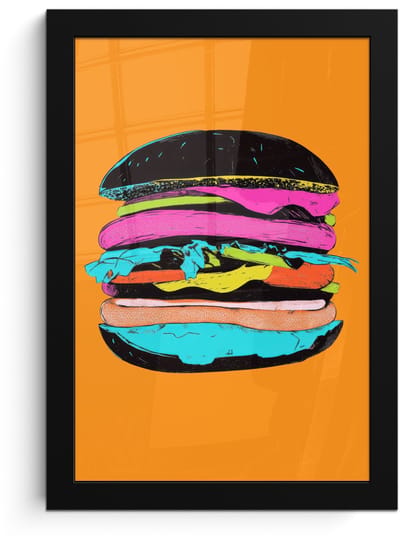 Poster in lijst - Fotolijst 20x30 cm - Posters - Hamburger - Kleurrijk - Speels - Posterlijst zwart - Decoratie - Wanddecoratie woonkamer - Muurdecoratie slaapkamer