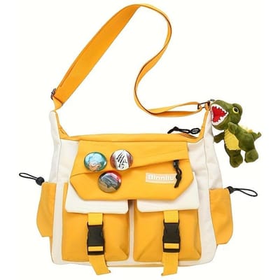 Casual Crossbody Tas, Schoudertas van Nylon met Grote Capaciteit en Verstelbare Riem voor Buiten, Trendy Streetwear Stijl Messenger Bag geel