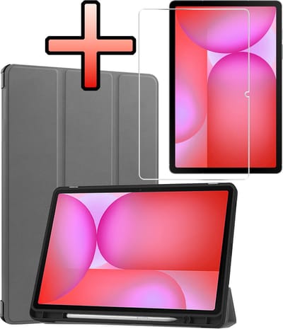 Hoes - Geschikt voor Samsung Galaxy Tab S10 Lite - Met Screenprotector - Trifold Bookcase - Hard Cover Case - Met Uitsparing Geschikt voor S Pen - Hardcover Book - Tablet Hoesje - Grijs
