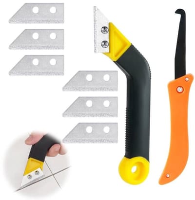 Dailygoody - voegenreiniger - handzaag voor tegelvoegen - 10 reservemesjes - voegenkrabber - onkruid verwijderen - gewrichtsgereedschap