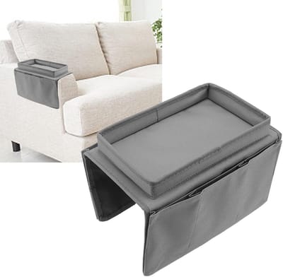 Dailygoods- Sofa Armtafel - Opvouwbaar - 600D Oxford Stof - Met Opbergzakken - Multifunctioneel - Geschikt voor Snacks en Dranken - Sofa Tray