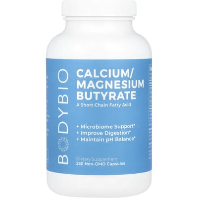 BodyBio, Butyrate de calcium/magnésium, gélules sans OGM, 250 gélules