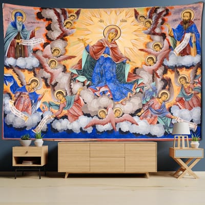 Tapisserie murale suspendue avec Portrait religieux, style bohème, Hippie, sorcellerie psychédélique abstraite, décoration de maison pour salle d'art Simple 95x70cm brown