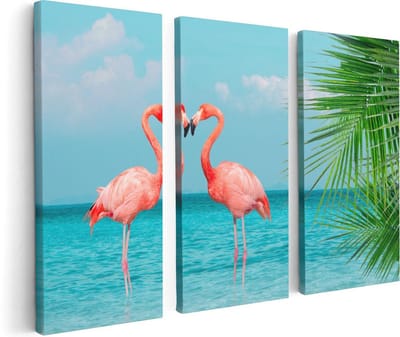 Artaza Canvas Schilderij Drieluik Twee Flamingo's in een Hart Vorm in het Water - 120x80 - Foto Op Canvas - Canvas Print