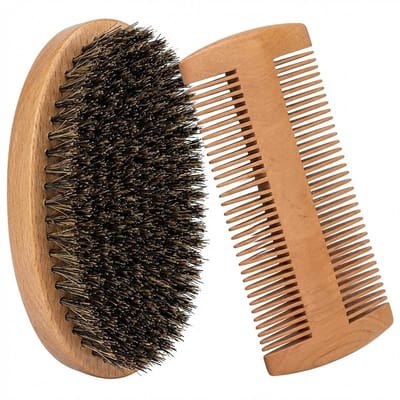 Houtkleurige baard kam set heren – houten baard borstel en baard kam – compacte grooming set – verzorging en styling accessoires voor baard en snor – geschikt voor dagelijks gebruik