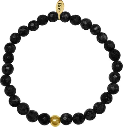 CO88 Collection 8CB-90864 Kralen Armband - Dames - Rekarmband met Stalen Element - Agaat Natuursteen - 6 mm - One Size - Zwart