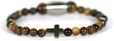 IbizaMen KIDS - pyrite kruis  tijgeroog 4mm - 15cm