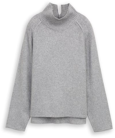 Tom Tailor - Losvallende gebreide trui met opstaande kraag - Maat M - medium silver grey melange