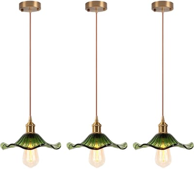 Set van 3 Vintage Hanglamp Glas Kroonluchter E27 Plafondlamp voor Woonkamer Slaapkamer Keuken Groen