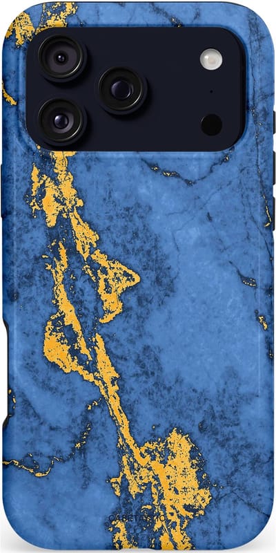 Casetastic hoesje geschikt voor Apple iPhone 17 Pro Max - MagSafe - Dubbellaagse bescherming - Koninklijk Marmer - Fashion Case - Blauw Goud