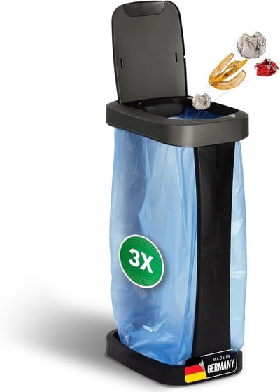 Novaliv 3-pack afvalzakhouders met deksels voor 70L-120L afvalzakken, extra robuuste en stevige houder geschikt voor buitengebruik, gele afvalzakhouder, gele afvalzakhouder, afvalbak