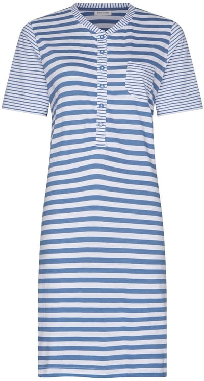 Pastunette - Nachthemd - Stone Blue - Katoen - Blauw/Wit - Knoopsluiting - Maat 48