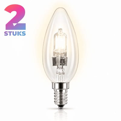 2x Kaarslamp Halogeenlamp E14 - 30W - Warm Wit Licht (2800K) - 345 lm - 2 jaar - Dimbaar - Gedraaid