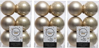 Decoris Kerstballen - 36x - licht parel/champagne - 6 cm - kunststof - mat/glans - kerstversiering - kerst