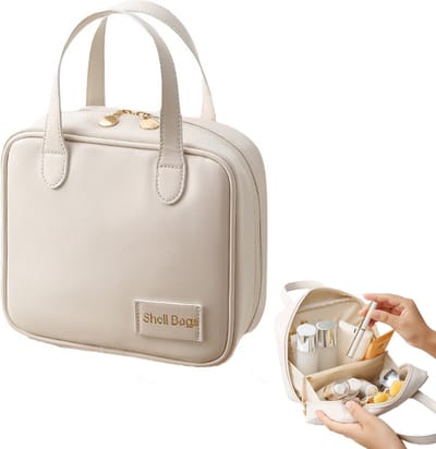 Toilettassen - Beautycases - Wit - 21x19x8 cm - Cosmetica Tas - Etui voor Toiletartikelen - Reistas - Travel Organizer - Make up tasje - PU leder - Waterproof