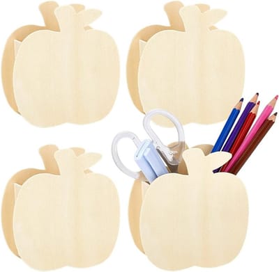 Houten pennenhouders in appelvorm - 4 stuks, praktische organizer voor pennen, ideaal voor thuis, school en kantoor, perfecte cadeau-ideeën voor feestdagen en speciale gelegenheden