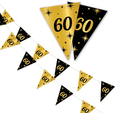 LUQ - 60 Jaar - Slinger - Leeftijd - Versiering - Verjaardag - decoratie - Feest - Hangdecoratie - Goud/Zwart