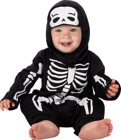 Funidelia | Skelettenkostuum voor baby - Skelet, Schedel, Magere Hein, Horror - Kostuum voor baby Accessoire verkleedkleding en rekwisieten voor Halloween, carnaval & feesten - Maat 50 - 68 cm - Zwart