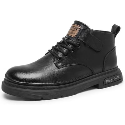 Herfst Mannen Mid-Top Britse Stijl Leer All-Match Korte Laarzen Leren Schoenen Mannen Vintage Werklaarzen 44 zwart