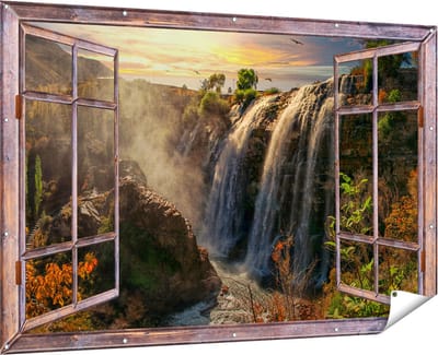 Gards Tuinposter Doorkijk Watervallen vanaf de Kliffen - 180x120 cm - Tuindoek - Tuindecoratie - Wanddecoratie buiten - Tuinschilderij