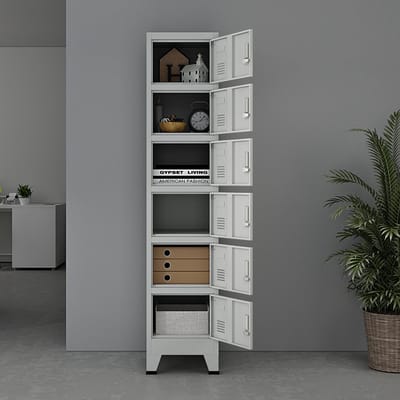 Lockerkast Joroinen 180x38x45 cm staal met 6 deuren grijs