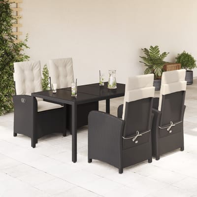 vidaXL - 5-delige - Tuinset - met - kussens - poly - rattan - zwart