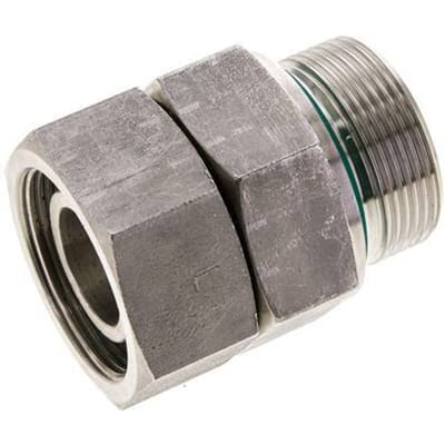 30S & M42x2 RVS Rechte Draaidoorvoer Buitendraad 400bar FKM O-ring en Afdichtconus Verstelbaar ISO 8434-1
