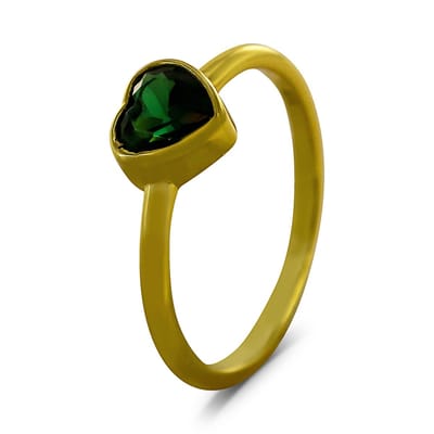 New Bling 9SIL-22690 Zilveren Ring - Dames - Zirkonia - Hartje - Groen - 7,4 x 7,5 mm - Maat 56 - Zilver - Gold Plated (Verguld/Goud op Zilver)