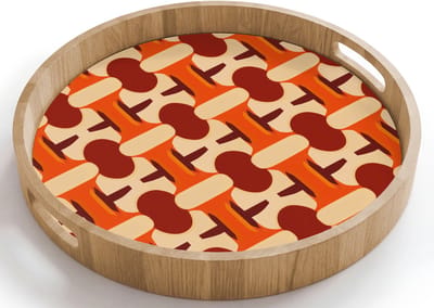 Dienblad rond 40x40 cm - Schootdienblad hout - Geometrisch - Retro - Oranje - Borrelplank rechthoek - Plateau houten dienbladen