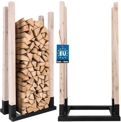 KOTARBAU® Brandhoutrek, Haardhoutrek, Staal en Hout, 61 x 32 x 122 cm, Zwart, Haardhoutopslag, Houtstapelaar, Haardhout Opslag, Decoratief, Minimalistisch Design, Duurzaam