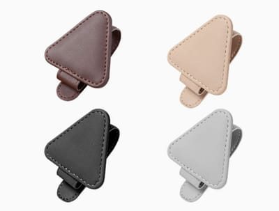 4 stuks Magnetische Auto Brilhouder van Kunstleer in 4 Kleuren, Universele Krasbestendige Klem voor Zonnebril & Kaarten, Driehoekig Design